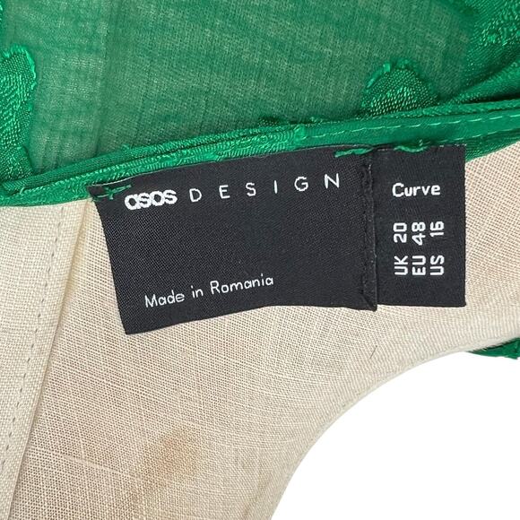 Asos Design Curve Plunge Tie front Mini Dress Floral Jacquard Green Size US 16 - Picture 12 of 15